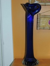 Art Glass Vase 15+&quot; Blue to Clear Ribbed Calla Lily Lilly Jack in the Pu... - €30,81 EUR