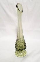 Vintage Fenton Avocado Green Swung Glass Vase Hobnail Signed &amp; Faded sti... - $24.99