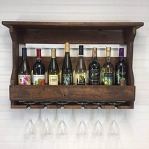 wine rack bottle holders glass storage wall cabinet wooden Walnut finish - $180.79