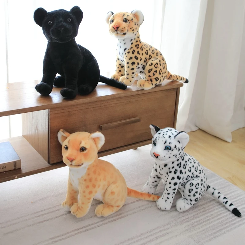 High Quality Simulation Leopard Plush Toy Cute Lion Pet Black Panther Doll Kids - £10.94 GBP+