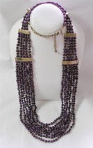 Chico&#39;s Terrin Long Necklace Plum Purple and Gold Beads Multi Strand - £11.84 GBP