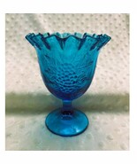 Vintage L E Smith Turquoise Blue, Grape Pattern, Crimped Rim, Footed Can... - $29.78 CAD
