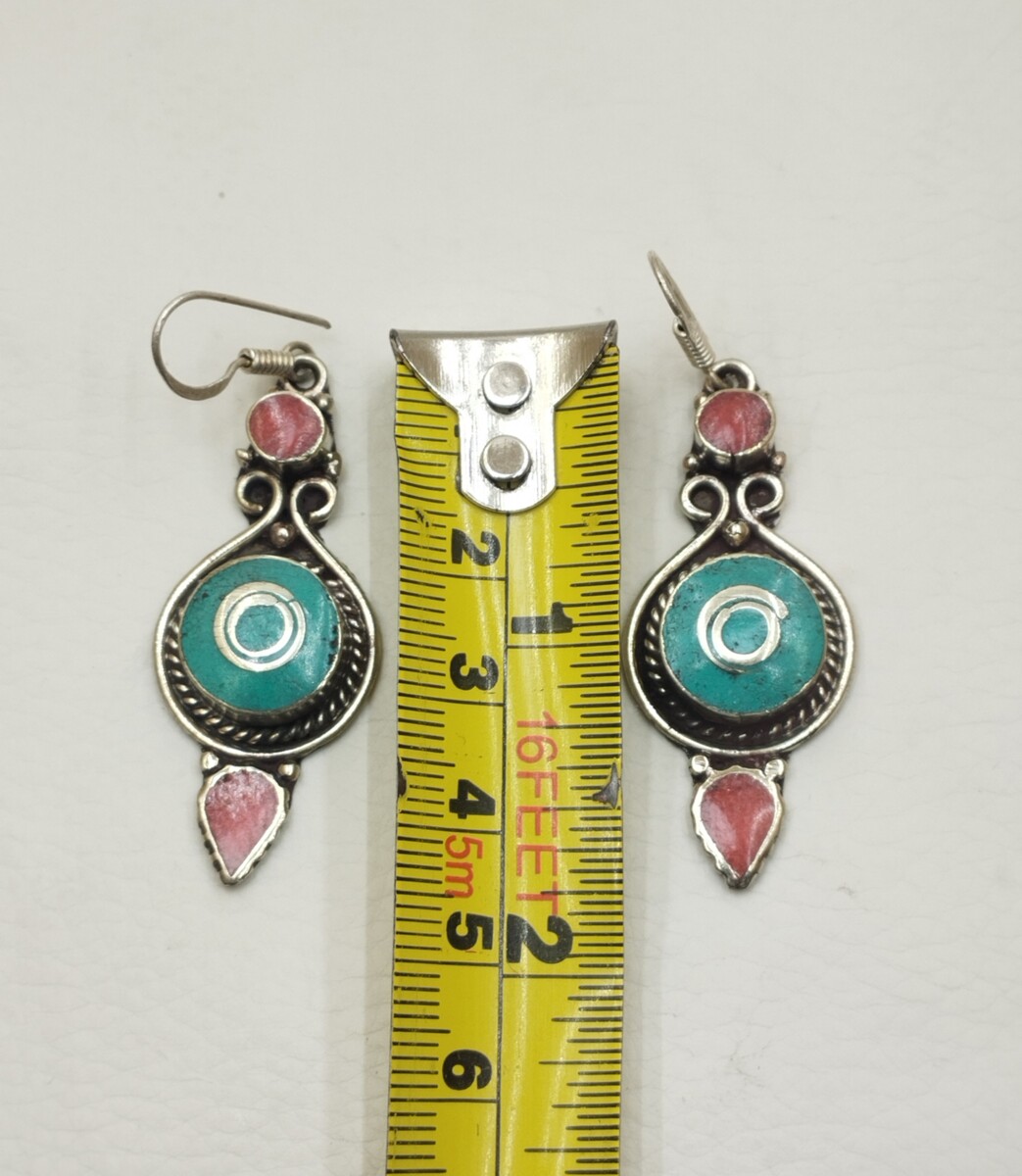 Handmade Ethnic Silver Dangle Earrings with Colorful Gemstones Item image 4