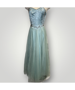 Vintage Dress 1930s Strapless Beaded Ball Gown Light Blue Chiffon Rhinestones J - $169.32