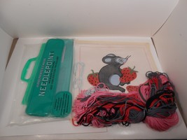 Vintage Vogart Hand Painted Needlepoint Kit Mouse with Berries - $17.60