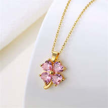 Pink Crystal &amp; 18K Gold-Plated Heart Clover Pendant Necklace - £11.18 GBP