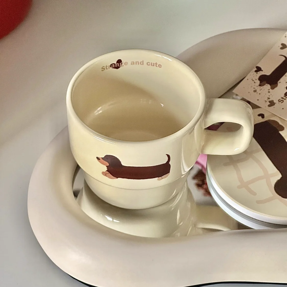 Sausage Dog Stacking Cup Gift Box Ceramic Cute Mug Hand Capacity: 301-40... - €7,28 EUR