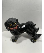 Chinese Foo Dog Lion Figure Sculpture Black Glossy Signed KEN Vintage Ce... - £68.98 GBP