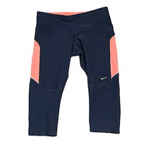 Nike Running Cropped Leggings Pants Size Small Navy Peach 26X15 Yoga Womens - $17.81