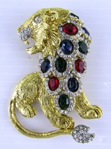 Kenneth Jay Lane, 3&quot; Gold Tone Rhinestone Faceted Lion Brooch Pin - £187.47 GBP