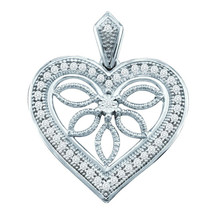 10k White Gold Womens Round Diamond Vintage-style Heart Outline Pendant 1/10 - £159.93 GBP