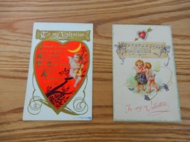 Nice lot of 2 antique 1910&#39;s Valentines post cards w/ 1¢ stamp &amp; postmark - £9.41 GBP