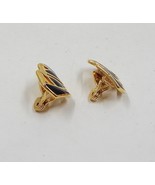 Monet Gold Tone Metal Black Enamel Interlocking Triangle Clip On Earring... - £13.28 GBP