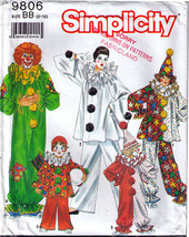1990 Child&#39;s CLOWN COSTUME Simplicity Pattern 9806-s Size 2-12 - $12.00