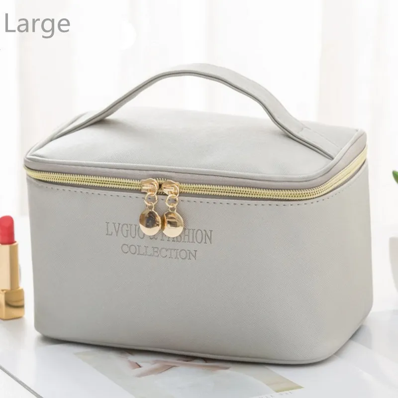 PURDORED 1 Pc  Large Women Cosmetic Bag PU Leather Waterproof  Zipper Make Up Ba - $63.06