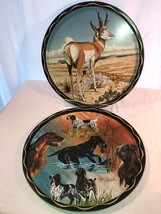 2 Metal 11 Inch Serving Trays Hunting Dogs And Deer Mint - $22.28 CAD