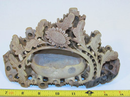 Vintage Handmade Hand Carved Soapstone Sunflower and Leaves Over Basket - £29.80 GBP