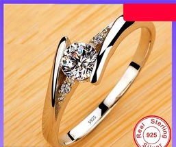 Never Fade White Tibetan Silver Rings for Women Round Zircon Crystal Rings Bride - £12.02 GBP