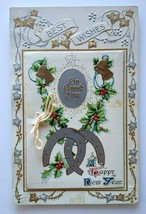 New Years Postcard Ser 516 German Embossed Foldout Original Antique Fancy Unused - £24.53 GBP