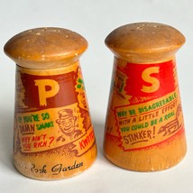 Wood Salt &amp; Pepper Shakers Mcm Humor Shakers Kwitchurbelyakin Souvenir - £15.91 GBP