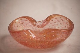 Handcrafted Art Glass Bowl Pink Gold Glitter Flake Controlled Bubbles MCM - $1,863.81 MXN