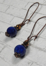 Lapis Lazuli Crystal Pierced Earrings Handmade Blue Copper New - £9.48 GBP