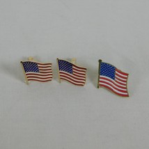 Set of 3 United States America Flag Cuff Links 3/4&quot; Lapel Pin 7/8&quot; Paint... - £15.46 GBP