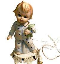 Girl In Pajamas Teddy Bear Figurine Nightlight Lamp By Aladdin Giftware 7” - $337.84 MXN