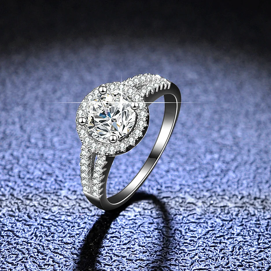 925 Sterling Silver Halo Diamond Rings Women 1 CT 100% GRA Moissanite Engagement - £43.29 GBP
