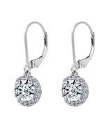 ADIRFINE 18K Gold Plated Cubic Zirconia Halo Leverback Drop Earrings - £28.50 GBP