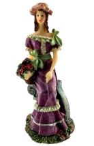 Victorian Lady Figurines Resin Sculpture Purple Dress Basket of Roses Bench - £21.59 GBP