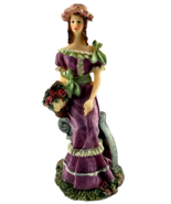 Victorian Lady Figurines Resin Sculpture Purple Dress Basket of Roses Bench - £21.17 GBP