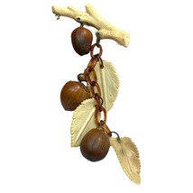 Vintge 40s Bakelite Hazelnut Wood Brunch Dangling Leaves Haselnut Pin Brooch - £50.58 GBP