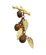Vintge 40s BAKELITE Hazelnut Wood Brunch Dangling LEAVES HASELNUT Pin Br... - $68.06 CAD