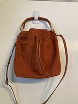 Halston Orange Butterscotch drawstring purse Suede Leather Nwt - $89.00