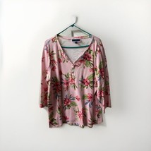 Karen Scott Top Womens Plus Size 2X Pink Tropical Floral V Neck 3/4 Sleeve Knit - $13.15