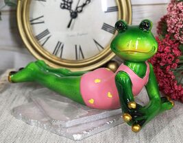 Ebros Whimsical Diva Green Lady Frog In Pink Swimsuit &amp; Golden Manicure ... - $22.99