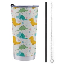 Mondxflaur Cartoon Dinosaur Steel Thermal Mug Thermos with Straw for Coffee - $20.98