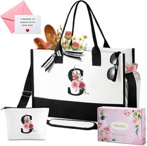 Floral Ini tial Beach Bag w Makeup Bag Personalized Friends Birthday Gif... - £38.24 GBP