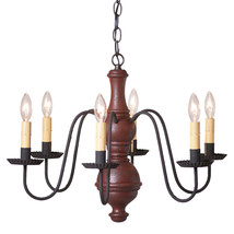 &quot;Chesterfield&quot; Chandelier - Textured Red 6 Arm Wood &amp; Metal Light Usa Handmade - £336.73 GBP