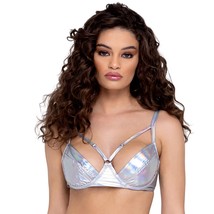 Hologram Bra Crop Top Underwire Demi Cups Strappy O Rings Iridescent Sil... - $34.19