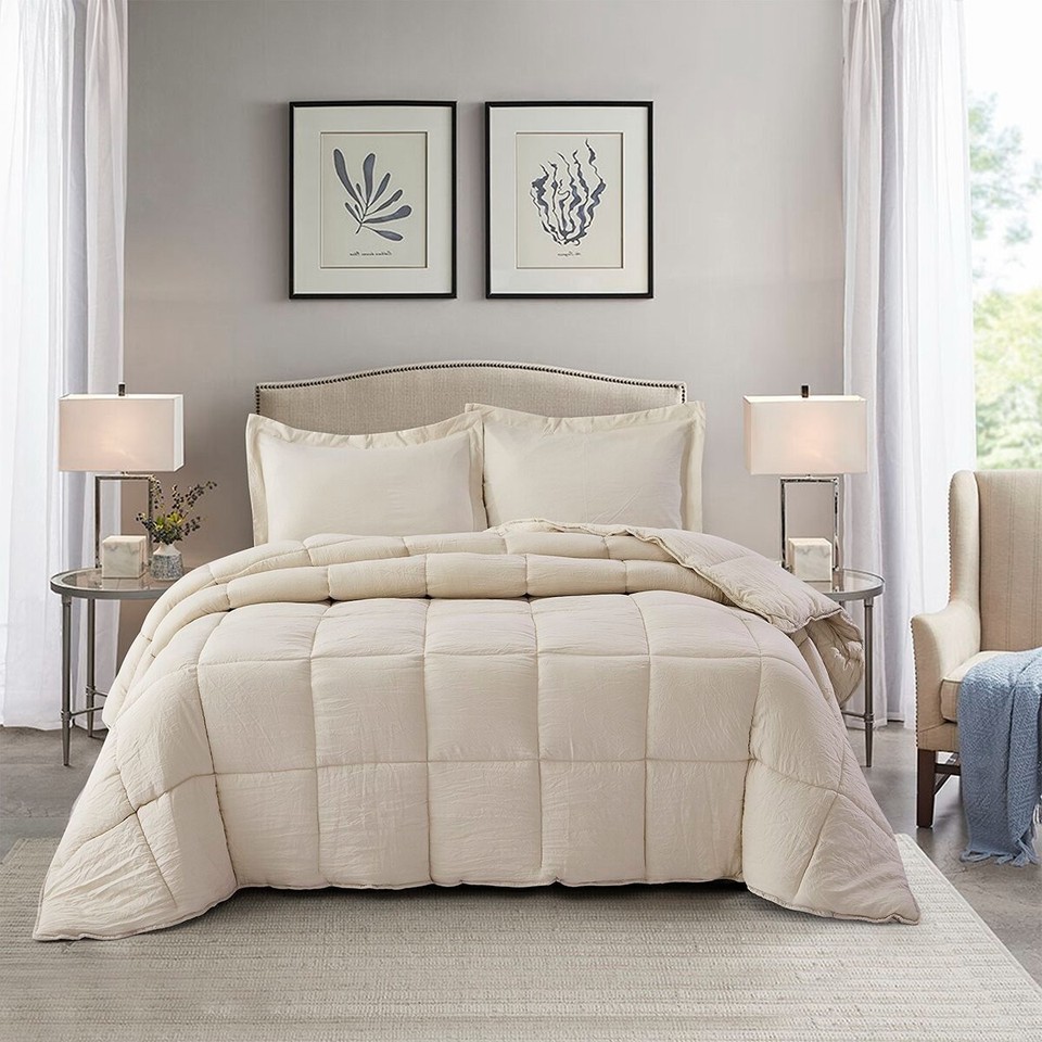 Comforter Quilt Bedding Set Queen 3 Piece Microfiber Reversible Beige 2 ... - $108.90