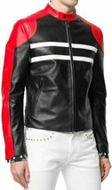 Genuine Lambskin Leather Jacket Casual Men&#39;s Handmade Stylish Red &amp; Black Biker - £86.29 GBP