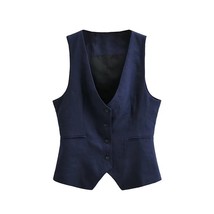 Zevity Women Fashion V Neck Sleeveless Single Breasted Linen Vest Jacket Office  - £22.06 GBP
