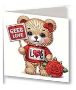 Unique Valentine Day Bear Love Diamond Jewel Art COMPLETED Greeting Cards - €4,20 EUR