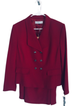 Tahari ASL Two Piece Skirt Suit Winson Red Career Silver Buttons Size 16 NWT - £118.86 GBP