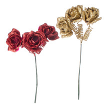 Christmas Floral Artificial Flowers Assorted Roses Glitter 8.5 Inches - £15.13 GBP