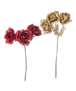 Christmas Floral Artificial Flowers Assorted Roses Glitter 8.5 Inches - £15.17 GBP