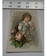 Home Treasure Trading Card Greeting Girl With Envelope Antique Roses Blu... - €8,20 EUR