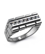 925 Sterling Silver Nugget Ring w/ Lab-created Diamond Cluster Bar – Uni... - $199.99